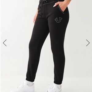 True Religion Black Joggers with White Stitching